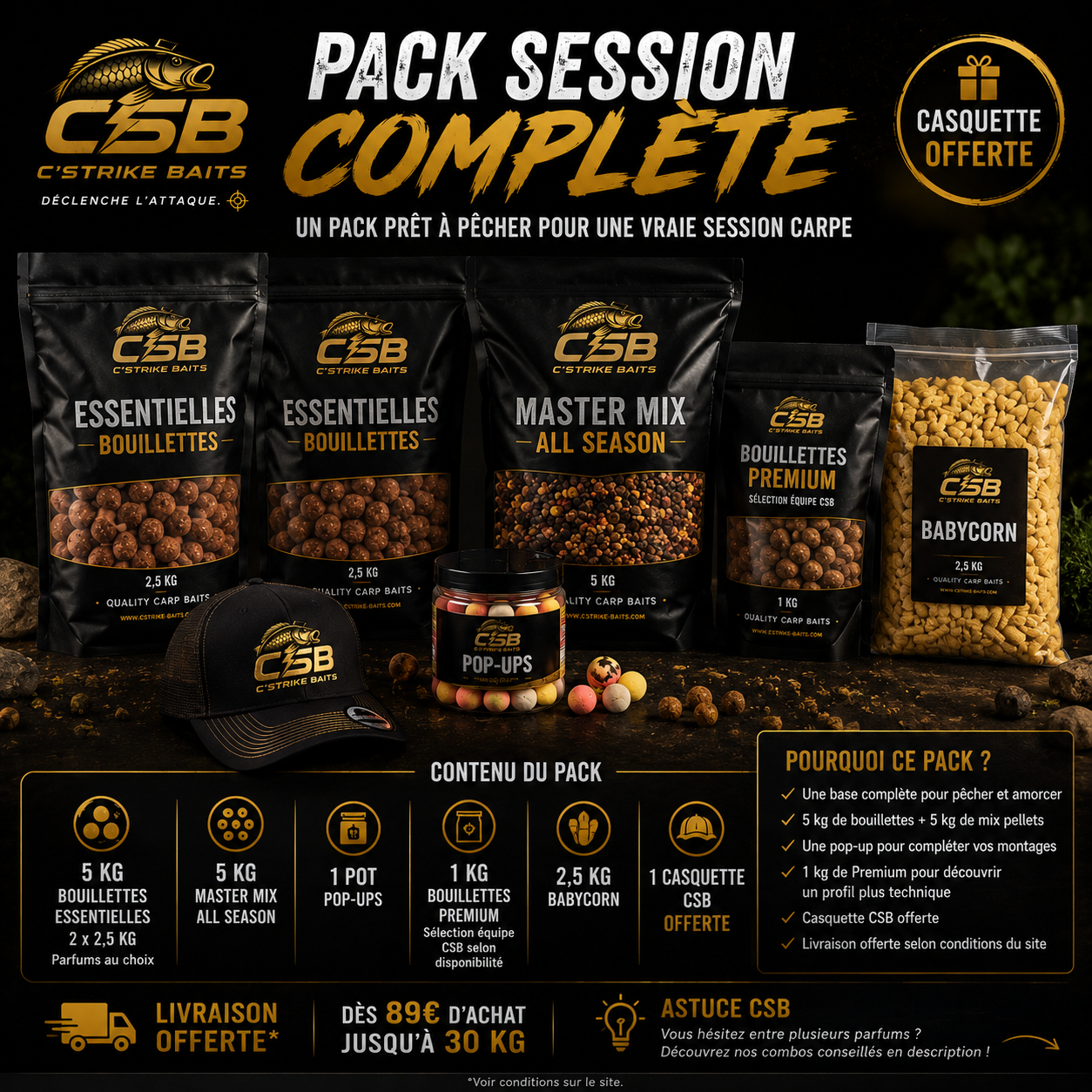 Komplettes CSB-Sitzungspaket — Boilies, Pellets & Premium